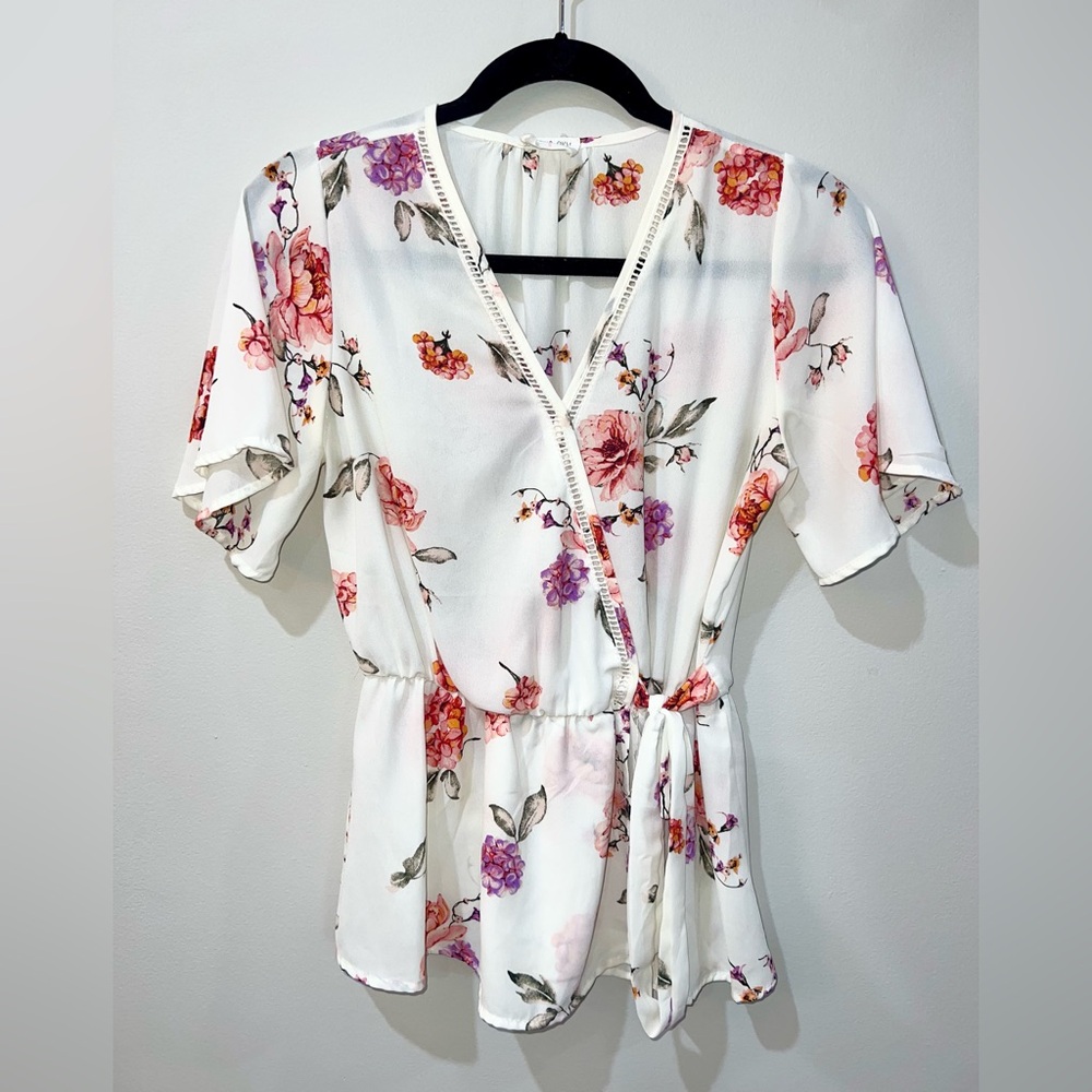 Sienna Sky White Floral Wrap Blouse